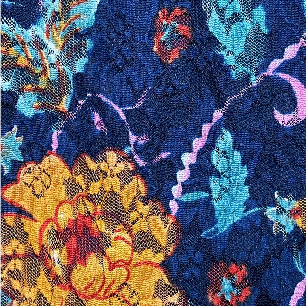 Suzanne Betro Button Up Tunic Top Floral Lace Colorful Blue Bloomcore Tall XL - Picture 5 of 10